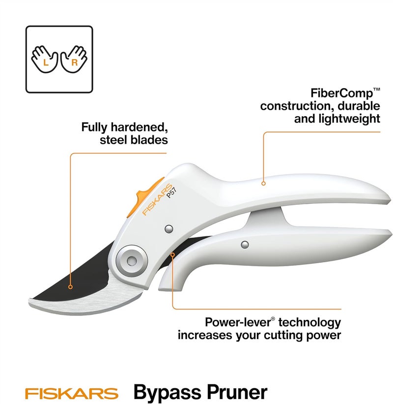 Fiskars مقص بypass مع PowerLever، مقصات حديقة خفيفة الوزن، أبيض - Image 2
